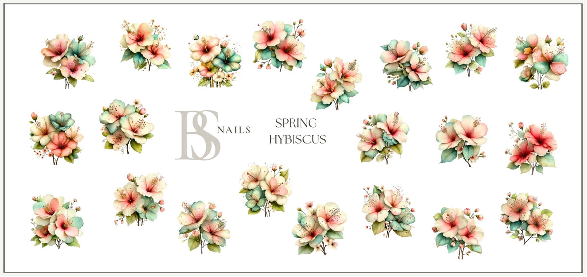 Waterslide Nail Decal|  SPRING HYBISCUS